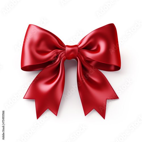 Red bow on a white background сreated with Generative Ai