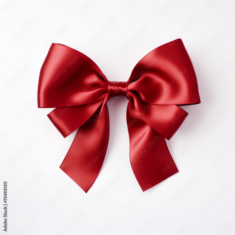 Red bow on a white background сreated with Generative Ai