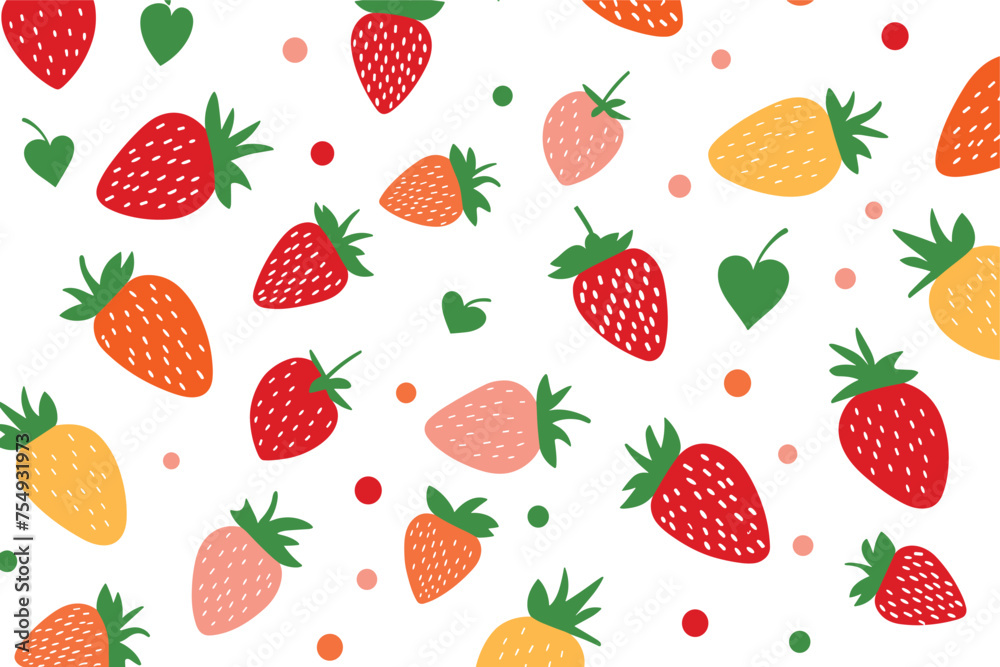 Strawberry and flowers seamless pattern. Cute summer background for fabrics, decorative paper, textile prints, vector illustration Strawberry and flowers seamless pattern. Cute summer background for fabrics, decorative paper, textile prints, vector illustration