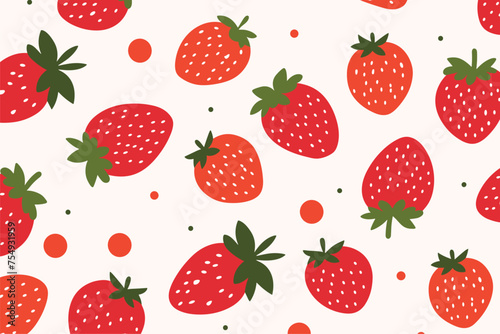 Strawberry and flowers seamless pattern. Cute summer background for fabrics, decorative paper, textile prints, vector illustration