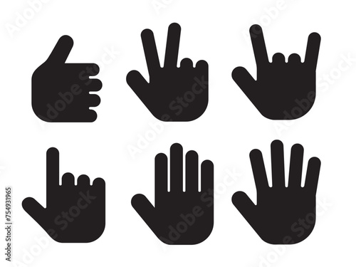 Human Hand collection, different hands, gestures, signals and signs. Vector icon set illustration