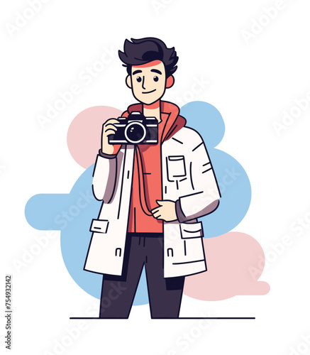 photographer with camera, photos of landscapes flat vector illustration