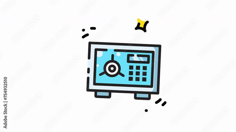 money safe box icon animation isolated alpha channel video, flat line icon of box saving money looped motion graphic video money safe box icon animation isolated alpha channel video, flat line icon of box saving money looped motion graphic video