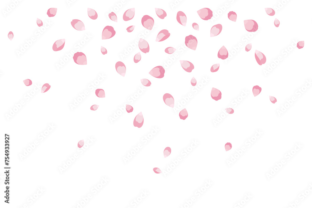 Background of flying pink rose petals. Vector illustration for cover, banner, poster, card, web and packaging.