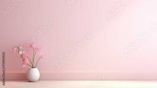 Contemporary Living: Minimalist Soft Pink Interior with Houseplant. Suitable for your projects and copyspace writing. photo