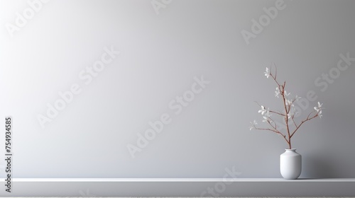 Contemporary Living: Minimalist Light Grey Interior with Houseplant. Suitable for your projects and copyspace writing. photo