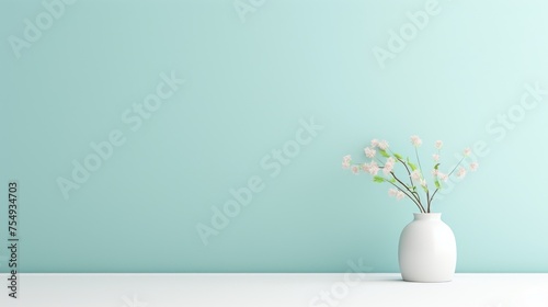 Soft Green Minimalist Interior Design with Houseplant. Suitable for your projects and copyspace writing