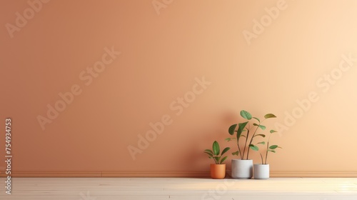 Soft Brown Minimalist Interior Design with simple Houseplant. Suitable for your projects and copyspace writing photo