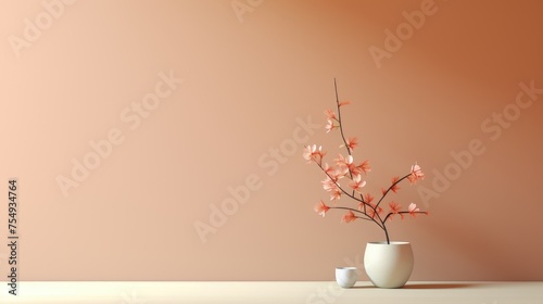 Soft Brown Minimalist Interior Design with Flowers. Suitable for your projects and copyspace writing photo