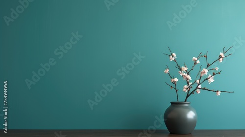 Dark Green Minimalist Interior Design with Houseplant. Suitable for your projects and copyspace writing photo