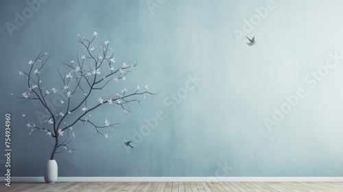 Soft Blue Minimalist Interior Design with Houseplant. Suitable for your projects and copyspace writing photo