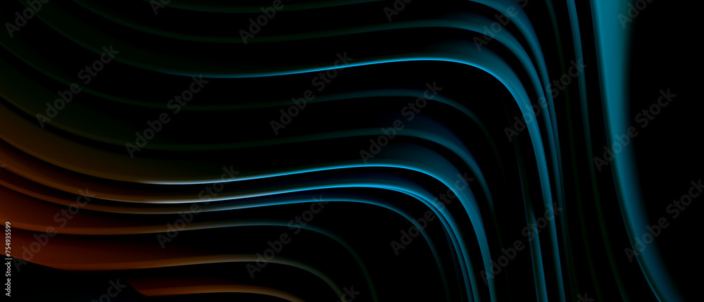 Dark background with wave 3D shapes with yellow and blue gradations Dark background with wave 3D shapes with yellow and blue gradations