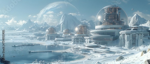 A city on the moon with transparent domes, wide wallpaper