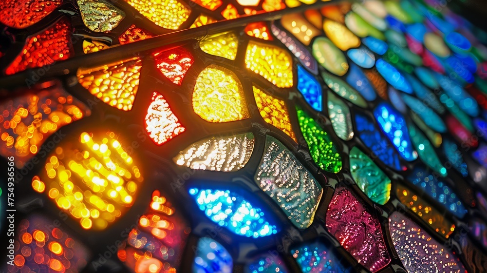 Vibrant Stained Glass Window Patterns Casting Colorful Light Reflections