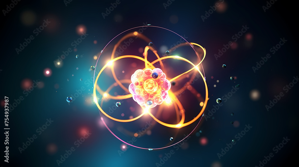 Obraz premium Atomic model with visible electron orbitals