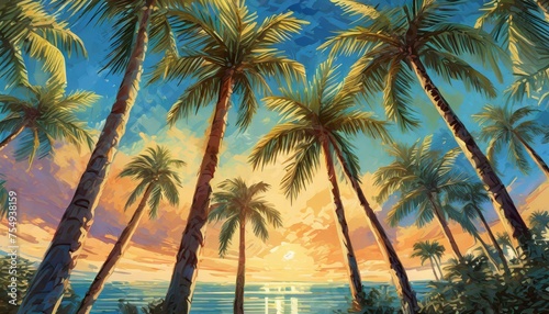palm trees on the beach at sunset
