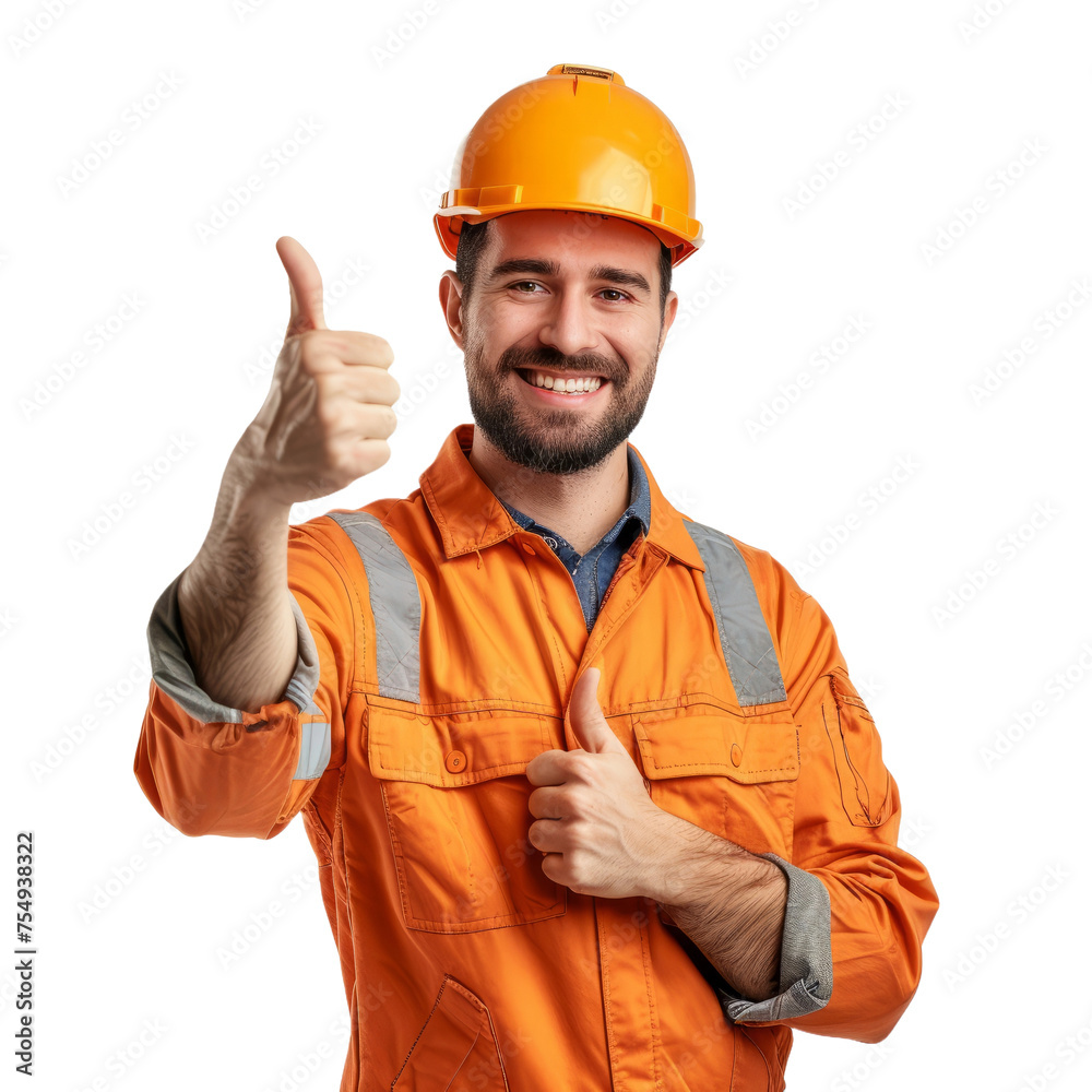 Smiling engineer man with thumb up isolated on transparent background Smiling engineer man with thumb up isolated on transparent background