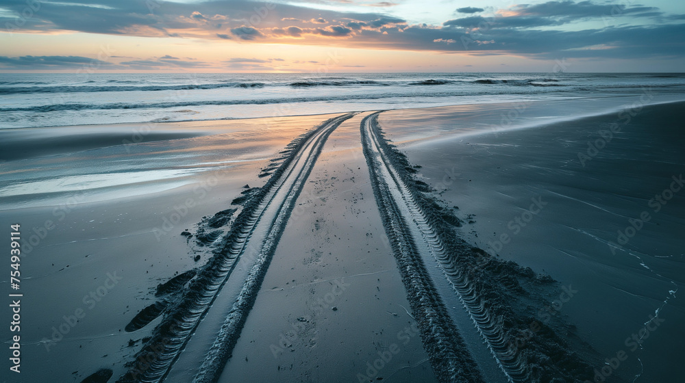 Wheel marks on the beach