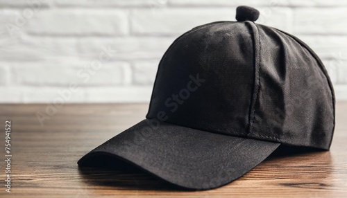 black cap on table against white background mockup for design photo