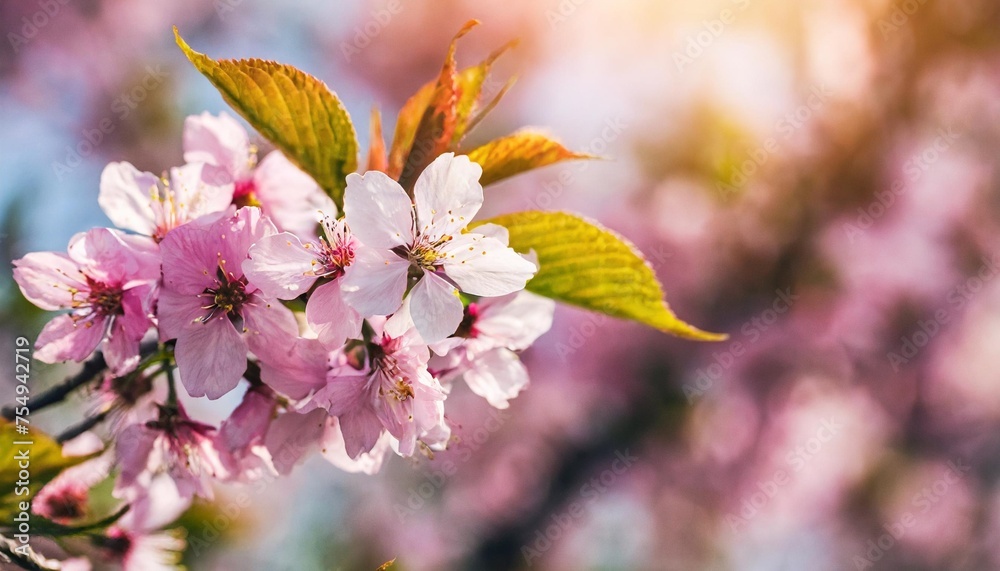 pink cherry blossom in morning light lush floral background spring holiday season