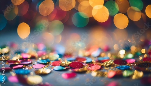 lively and celebratory blurred bokeh background with colorful confetti and dynamic party elements