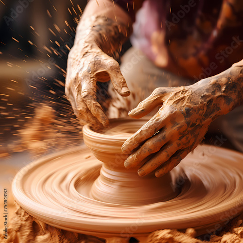 A close-up of a potters wheel in motion.