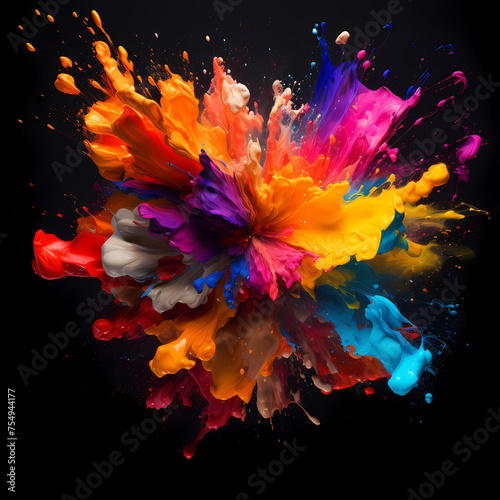 Abstract composition of colorful paint splatters.  © Cao