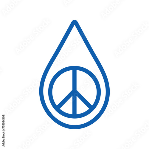  Water for Peace symbol, World Water Day 2024, waterdrop with peace sign blue line vector icon