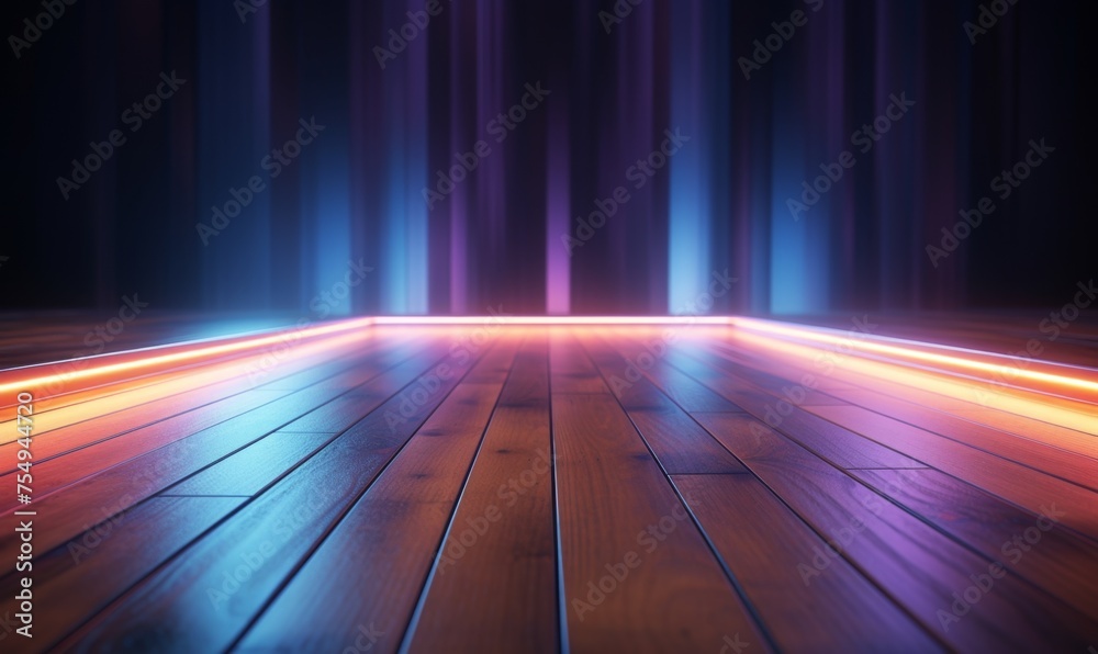Obraz premium Empty Wooden Floor with Holographic Background for Display