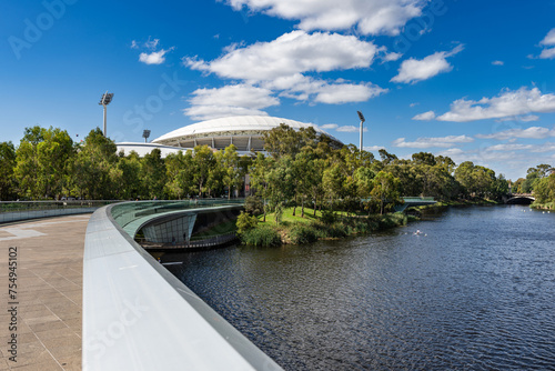 Adelaide Oval viewed across River Torrens in Elder Park photo