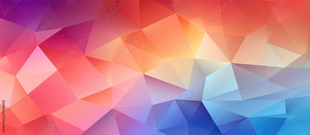 A colorful and modern abstract background featuring an array of triangles in various sizes and colors. The design creates a dynamic and eye-catching pattern, perfect for interior wallpaper