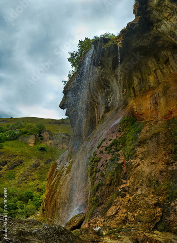 Russia. Kabardino-Balkaria. View of the unusual waterfall on the Gedmysh river, named 70 jets and the Royal Crown. photo