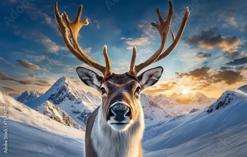 Clocse-up shot of a magestic looking reindeer photo