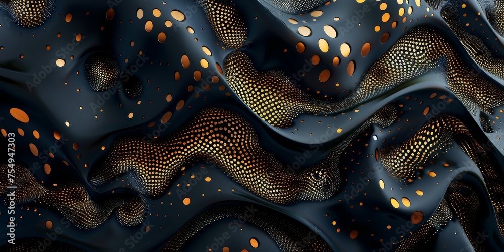 A black and gold fabric with a wave pattern - obrazy, fototapety, plakaty 