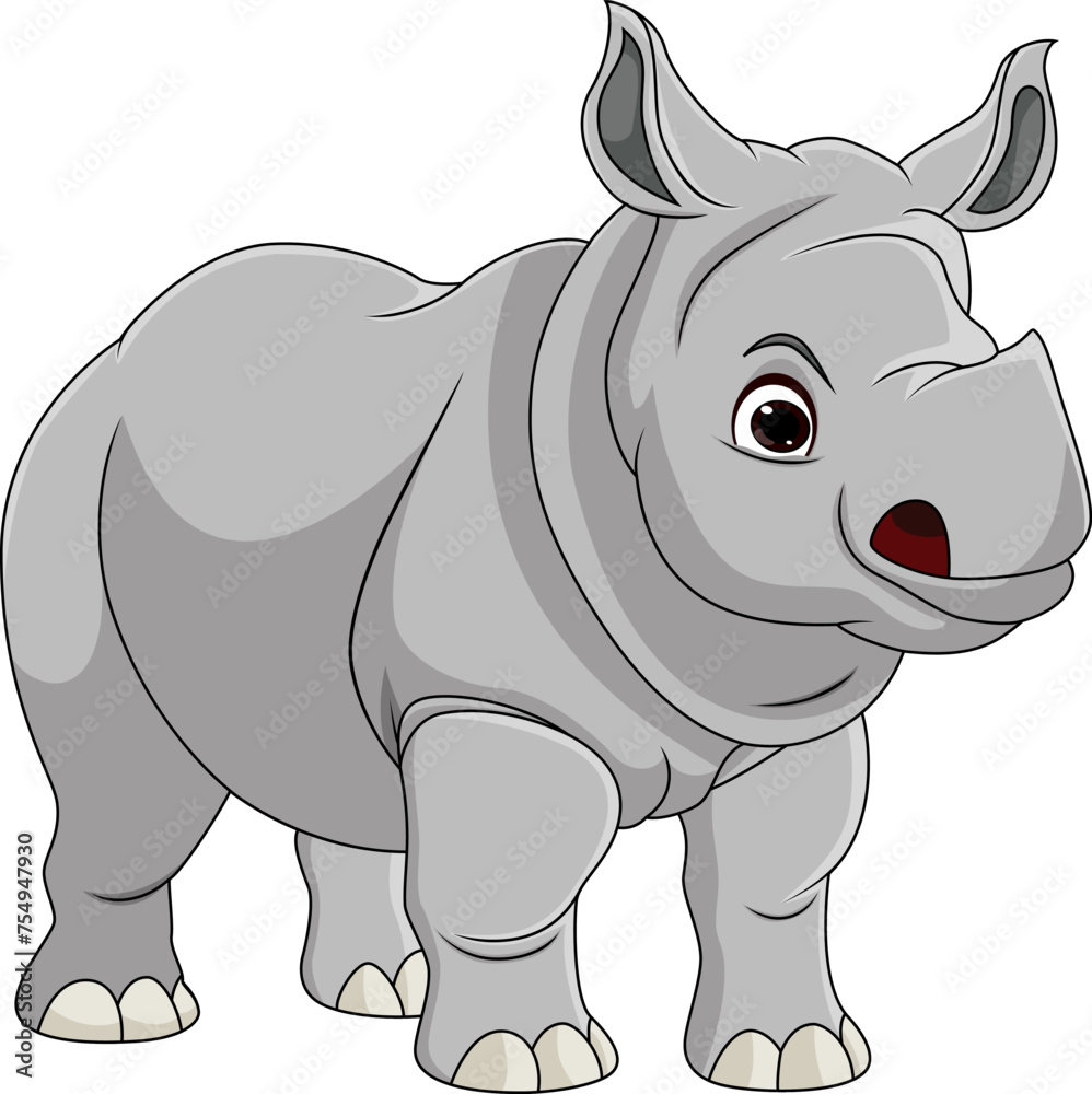 Cute rhino cartoon on white background