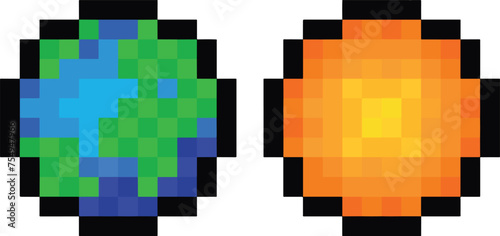 earth and sun pixel art vector