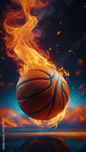 basketball ball on fire on a dark background © Sahaidachnyi Roman