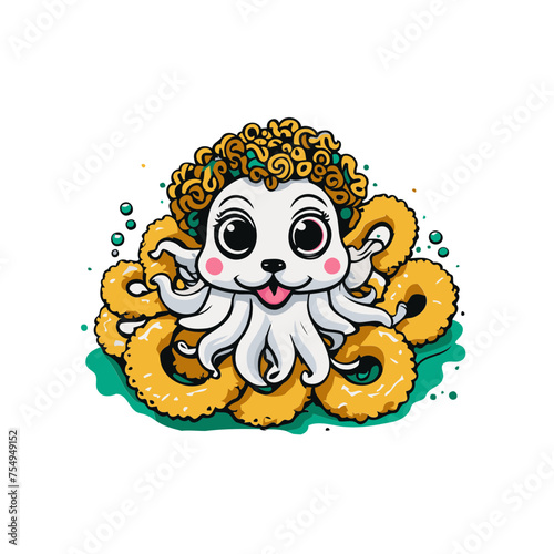 Illustration of a Whimsical Octopus Surrounding Tentacles