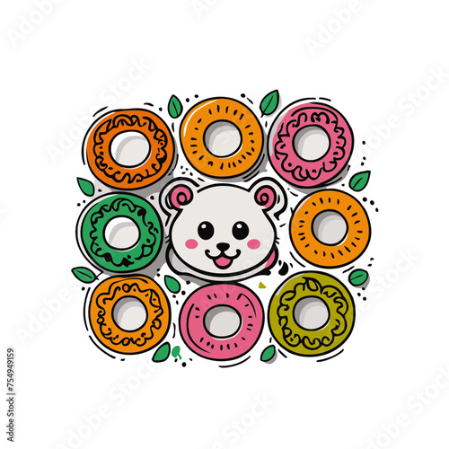 Illustration of a Whimsical Panda Donut Party