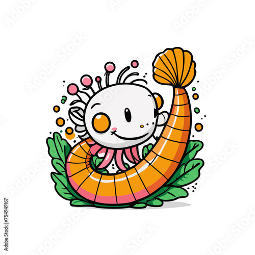 Illustration of a Whimsical Fish on a Green Leaf