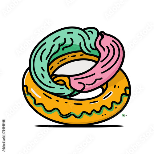 Illustration of intertwined colorful donuts