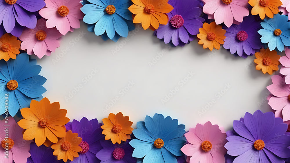 multicolored floral on white background. copy space. place for the text