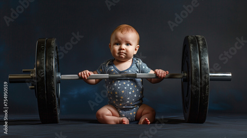 Baby with dumbbells