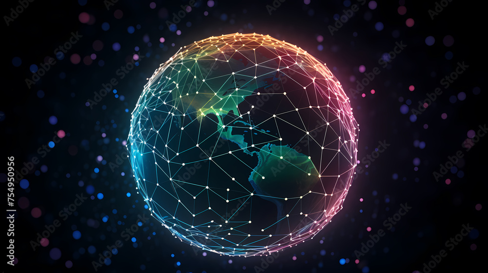 Obraz premium Global communication concept earth rotation and node network