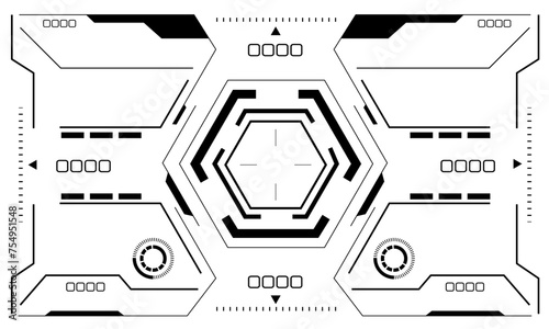 HUD sci-fi interface screen view black hexagon geometric design virtual reality futuristic technology creative display on white vector
