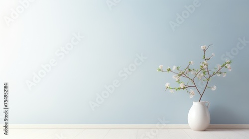 Timeless Design  Modern Houseplant in Blank Light Blue Space Minimalist Design. Suitable for your projects and copyspace writing.
