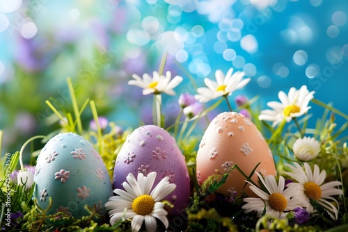 Colorful Easter Eggs Among Daisies, To add a touch of springtime cheer to any design project