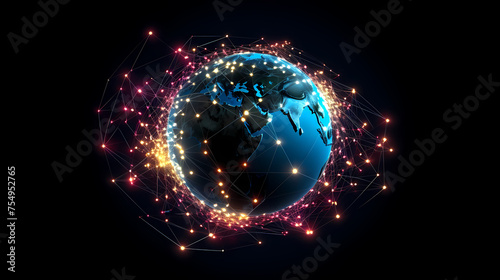 Global communication concept earth rotation and node network