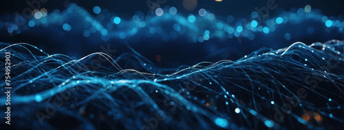 Blue digital waves symbolizing neural connections, with indigo bokeh lights.