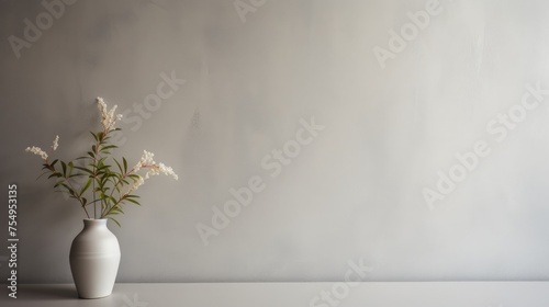 Modern Living Space: Dark Grey Minimalist Interior with Stylish Plant. Suitable for your projects and copyspace writing.